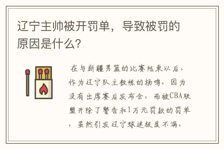 辽宁主帅被开罚单,导致被罚的原因是什么?