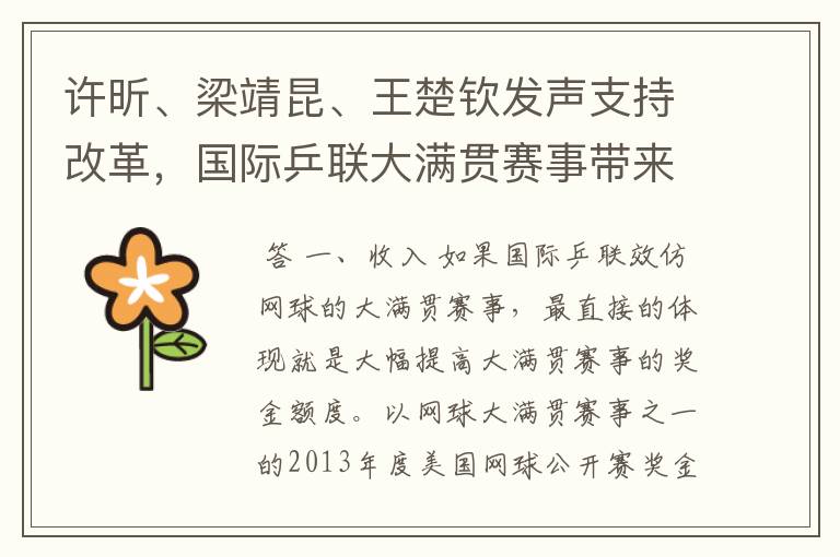 许昕、梁靖昆、王楚钦发声支持改革,国际乒联大满贯赛事带来啥好处?