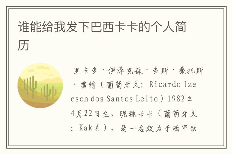 谁能给我发下巴西卡卡的个人简历
