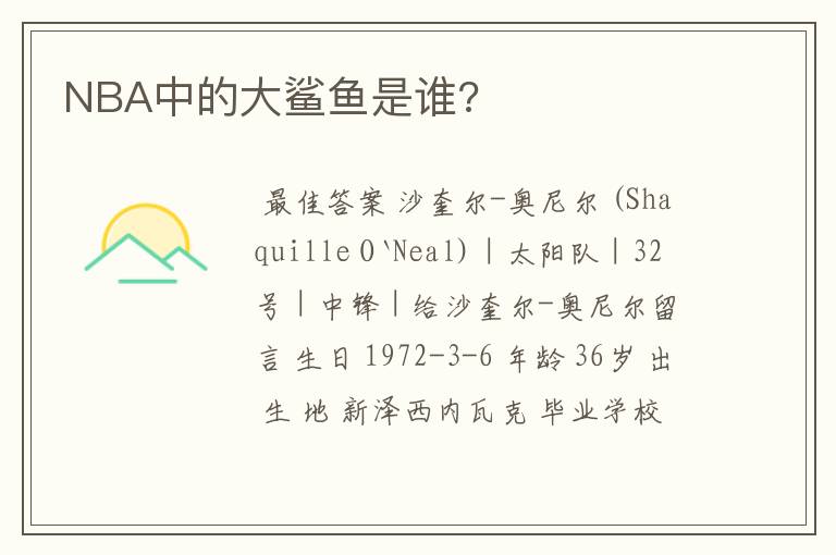 NBA中的大鲨鱼是谁?