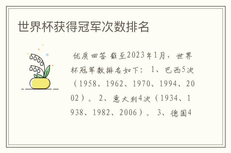 世界杯获得冠军次数排名