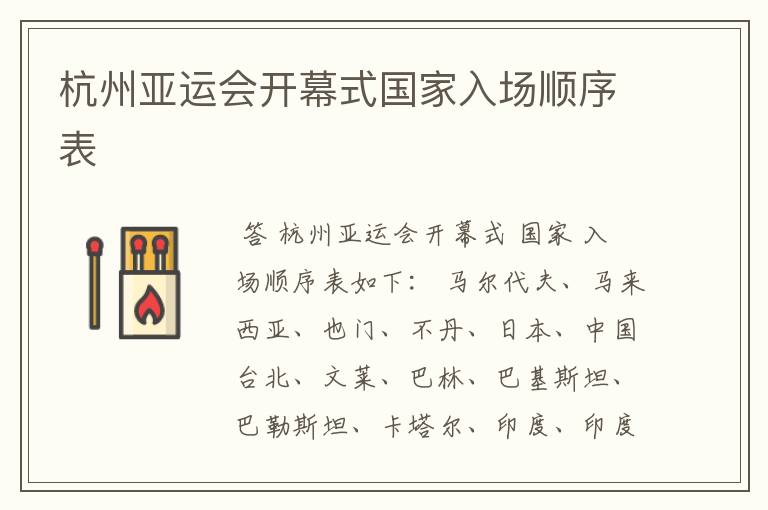 杭州亚运会开幕式国家入场顺序表