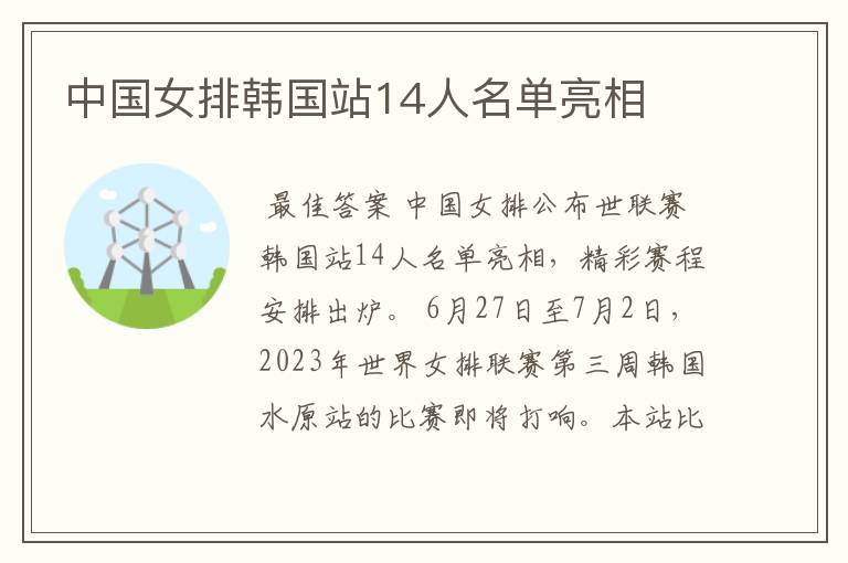 中国女排韩国站14人名单亮相