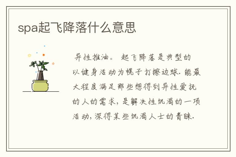 spa起飞降落什么意思
