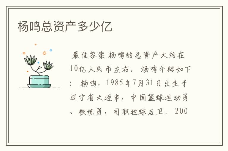 杨鸣总资产多少亿
