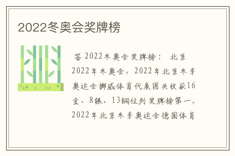 2022冬奥会奖牌榜