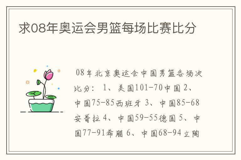 求08年奥运会男篮每场比赛比分