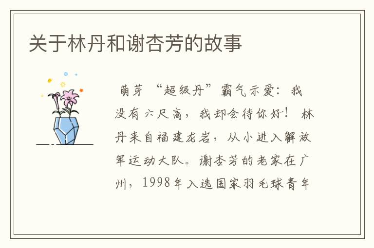 关于林丹和谢杏芳的故事
