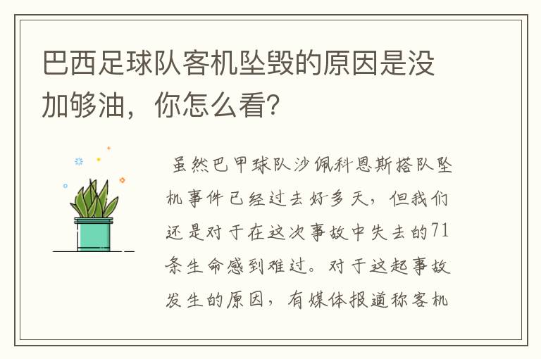 巴西足球队客机坠毁的原因是没加够油，你怎么看？
