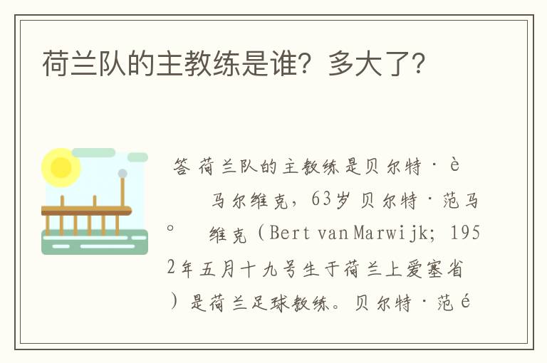 荷兰队的主教练是谁？多大了？