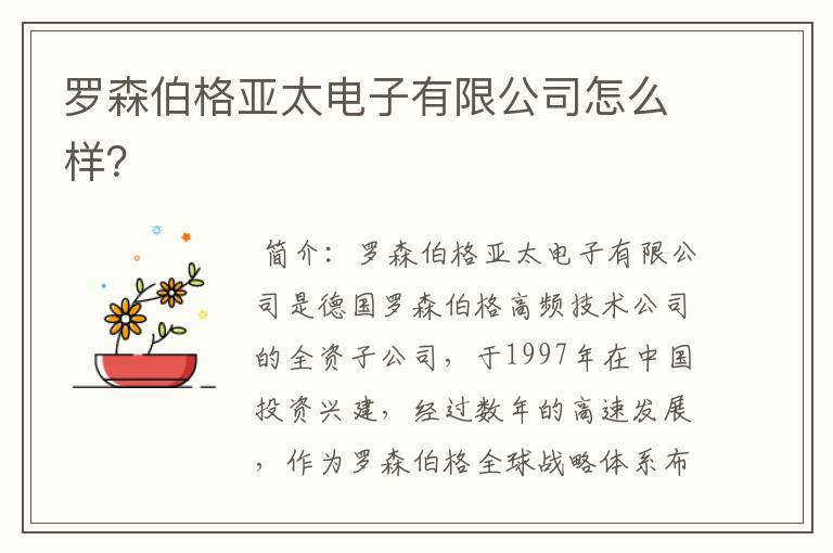 罗森伯格亚太电子有限公司怎么样?