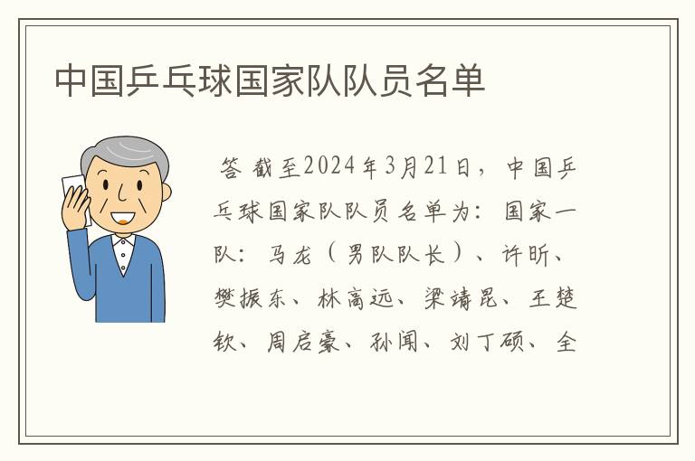 中国乒乓球国家队队员名单