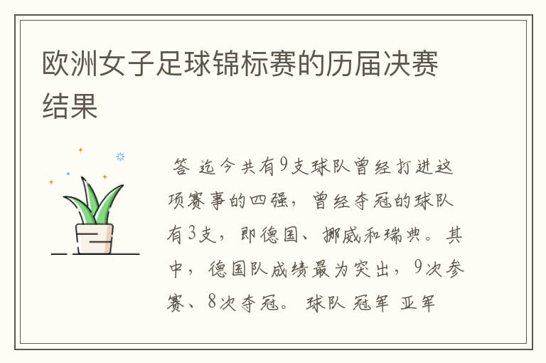 欧洲女子足球锦标赛的历届决赛结果