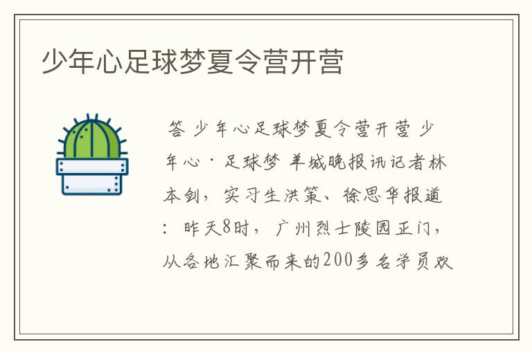 少年心足球梦夏令营开营