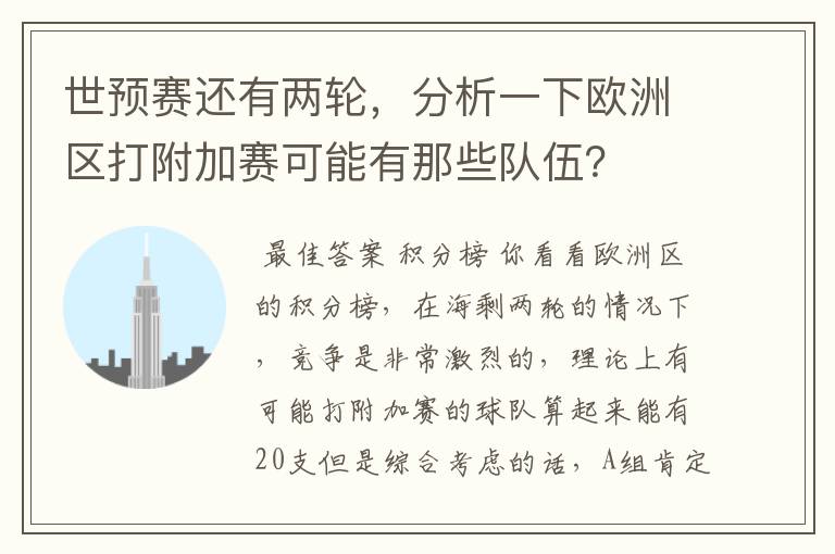 世预赛还有两轮,分析一下欧洲区打附加赛可能有那些队伍?