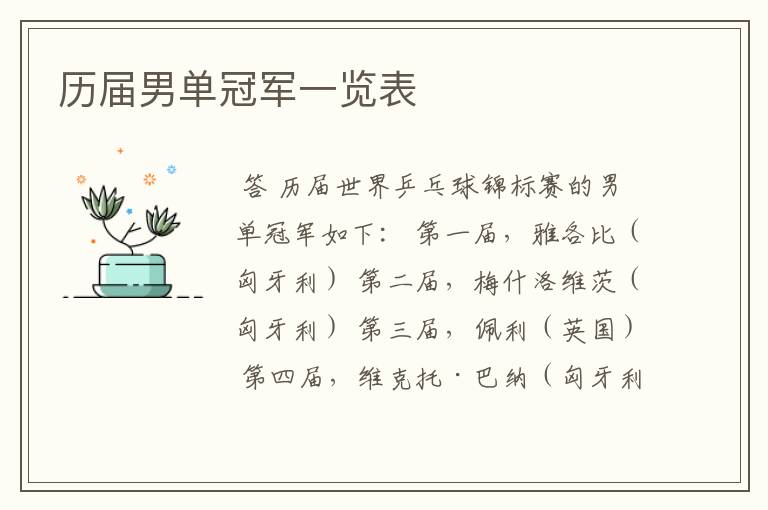历届男单冠军一览表