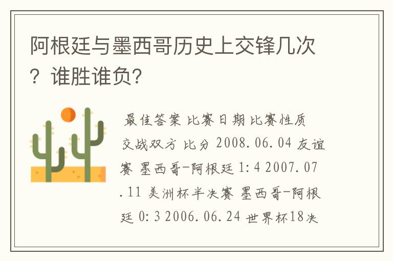 阿根廷与墨西哥历史上交锋几次?谁胜谁负?
