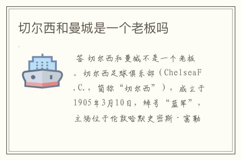 切尔西和曼城是一个老板吗