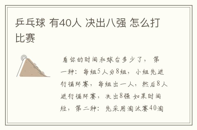 乒乓球 有40人 决出八强 怎么打比赛