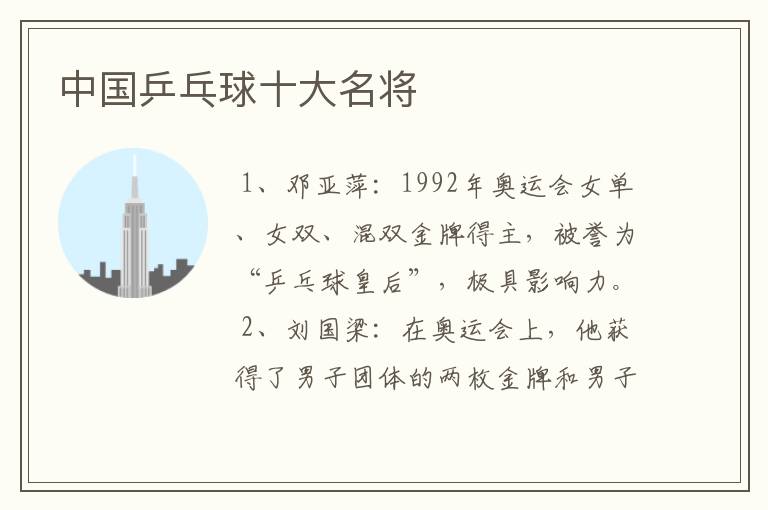 中国乒乓球十大名将