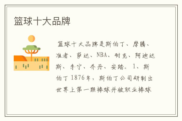 篮球十大品牌