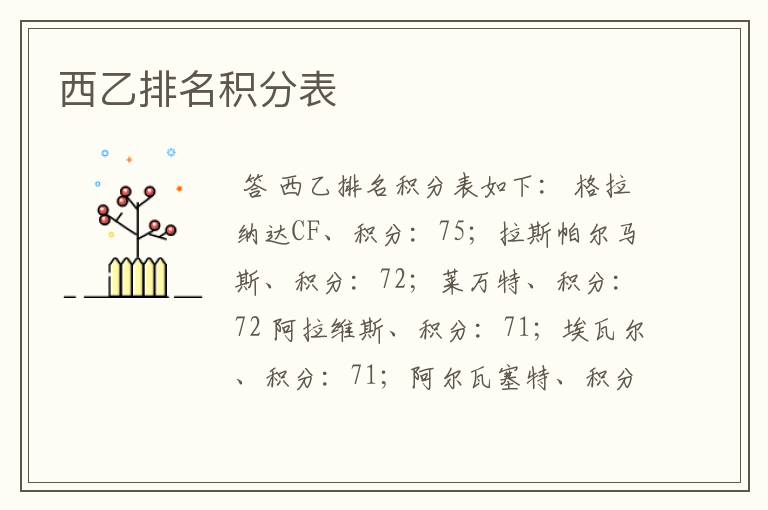 西乙排名积分表