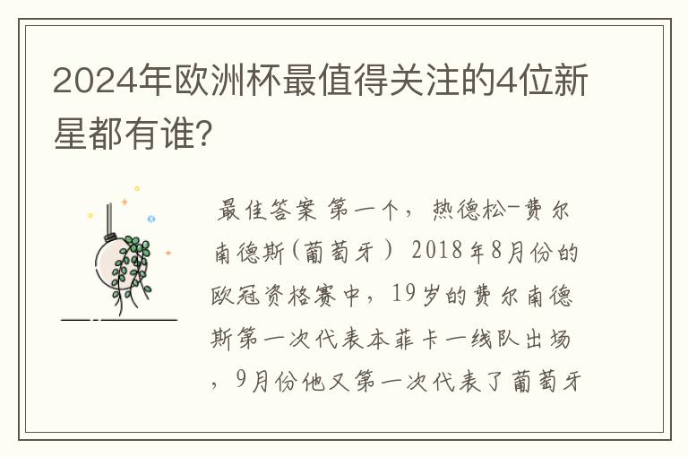 2024年欧洲杯最值得关注的4位新星都有谁?