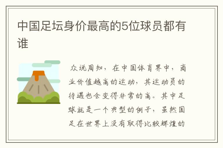中国足坛身价最高的5位球员都有谁