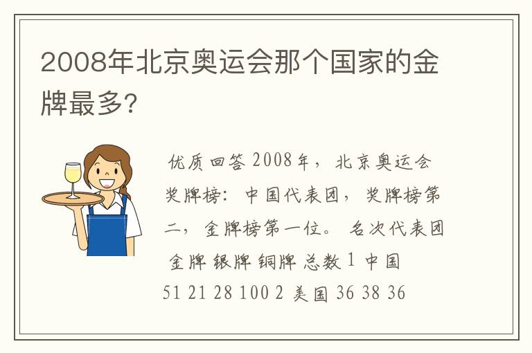 2008年北京奥运会那个国家的金牌最多?