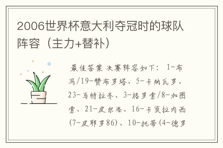 2006世界杯意大利夺冠时的球队阵容(主力+替补)