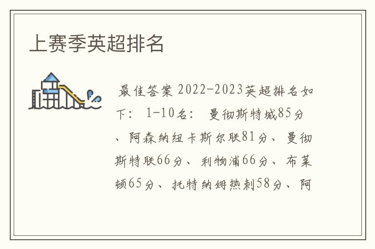 上赛季英超排名