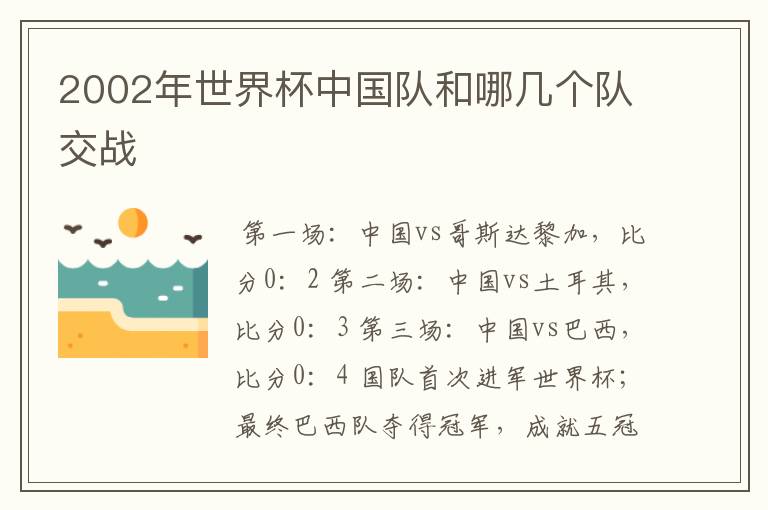2002年世界杯中国队和哪几个队交战