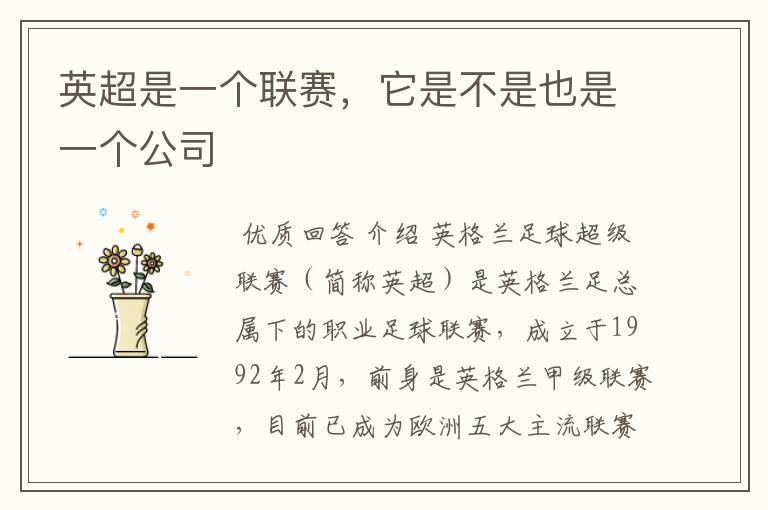 英超是一个联赛,它是不是也是一个公司