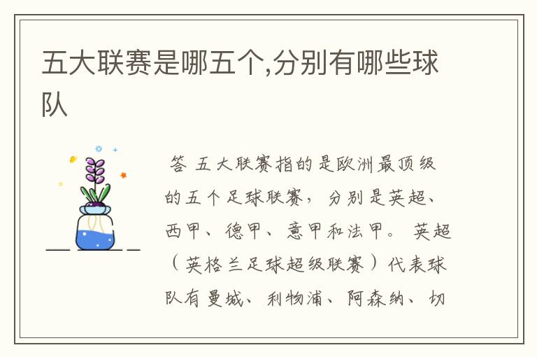 五大联赛是哪五个,分别有哪些球队
