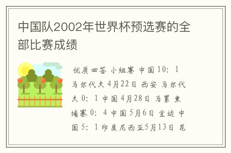中国队2002年世界杯预选赛的全部比赛成绩