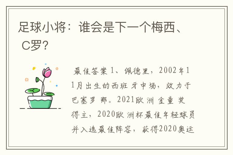 足球小将：谁会是下一个梅西、 C罗？