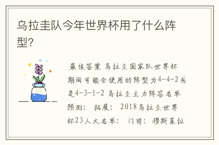 乌拉圭队今年世界杯用了什么阵型？