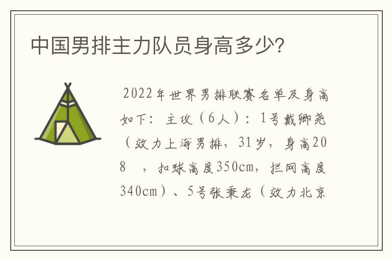 中国男排主力队员身高多少？