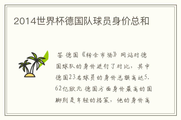 2014世界杯德国队球员身价总和