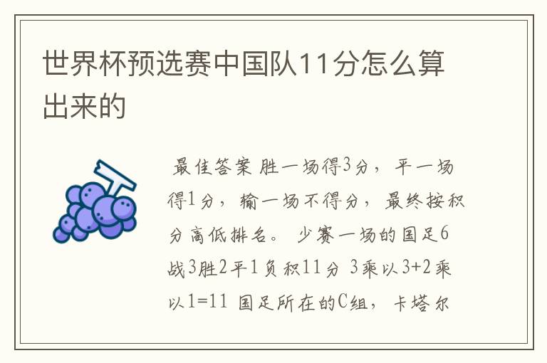 世界杯预选赛中国队11分怎么算出来的