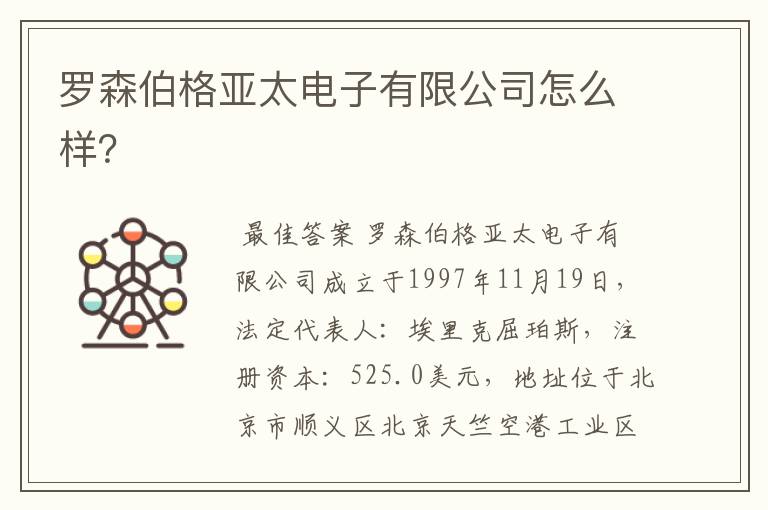 罗森伯格亚太电子有限公司怎么样?