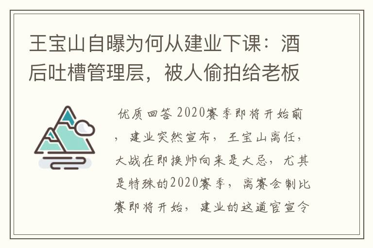 王宝山自曝为何从建业下课:酒后吐槽管理层,被人偷拍给老板