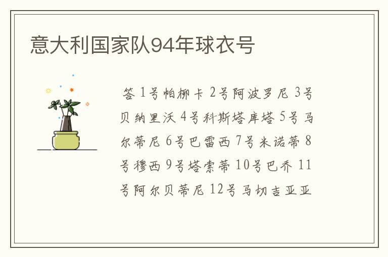 意大利国家队94年球衣号
