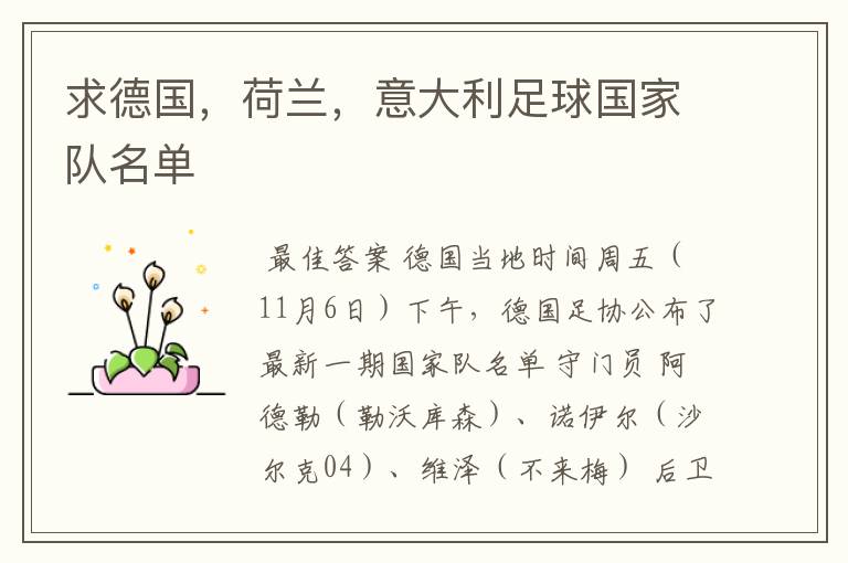 求德国,荷兰,意大利足球国家队名单