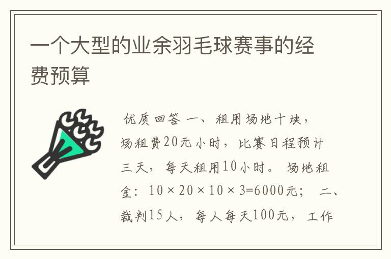 一个大型的业余羽毛球赛事的经费预算
