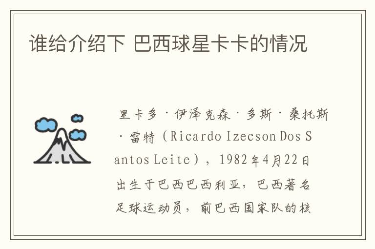 谁给介绍下 巴西球星卡卡的情况