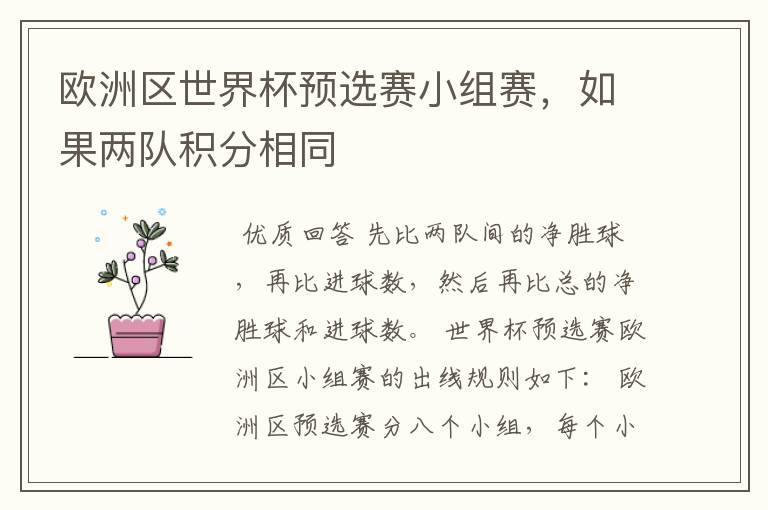 欧洲区世界杯预选赛小组赛，如果两队积分相同