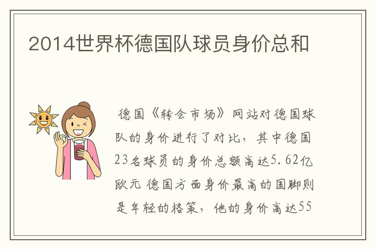 2014世界杯德国队球员身价总和