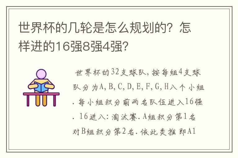 世界杯的几轮是怎么规划的?怎样进的16强8强4强?