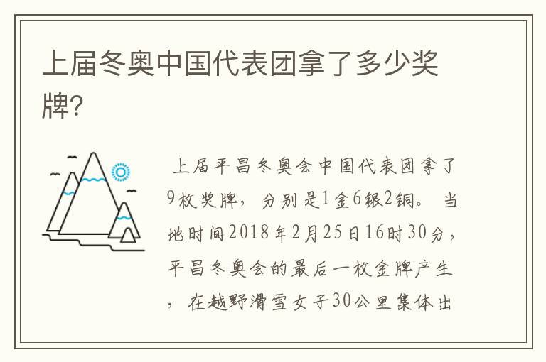 上届冬奥中国代表团拿了多少奖牌？